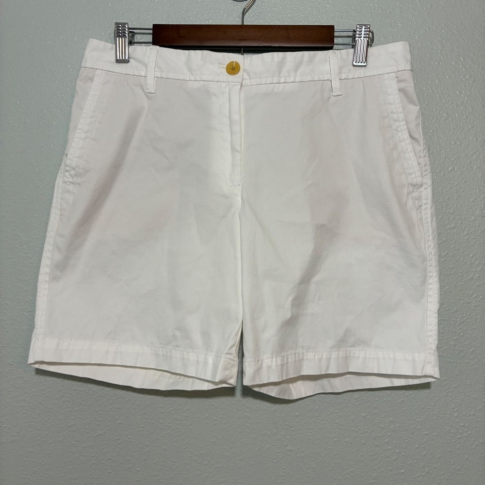 Talbots Relaxed Chino Shorts Womens 6 White Cotton Stretch Mid Rise Casual